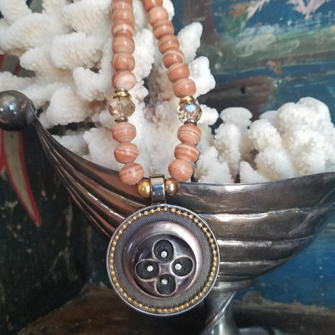 Vintage Repurposed Pendant and Peachy Tigerskin Jasper Necklace