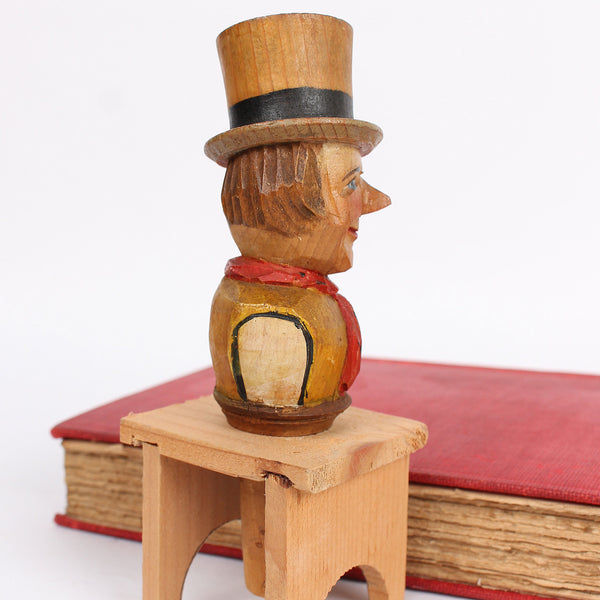 Rare Vintage Carved Wood "Sam Weller" of Charles Dickens Bottle Stopper