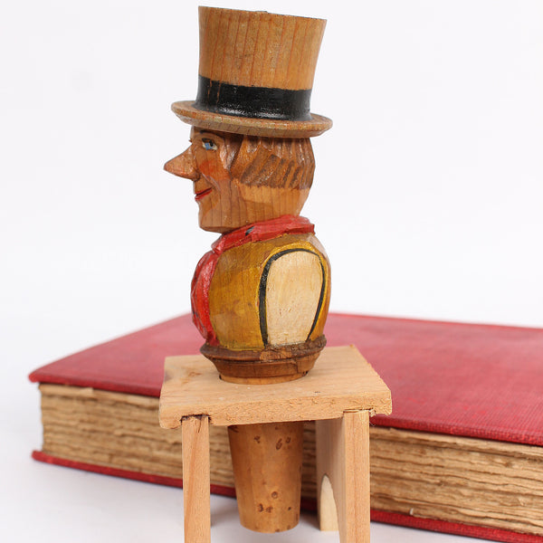 Rare Vintage Carved Wood "Sam Weller" of Charles Dickens Bottle Stopper