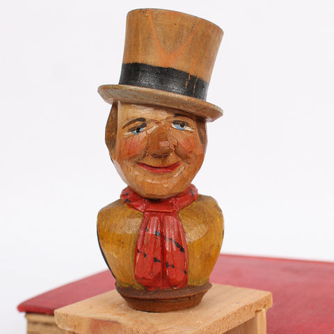 Rare Vintage Carved Wood "Sam Weller" of Charles Dickens Bottle Stopper