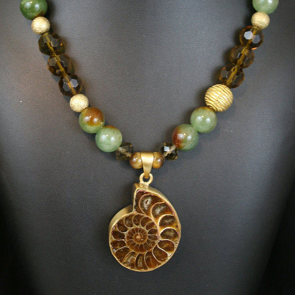 Ancient Ammonite Fossil Jasper Gemstone Statement Necklace