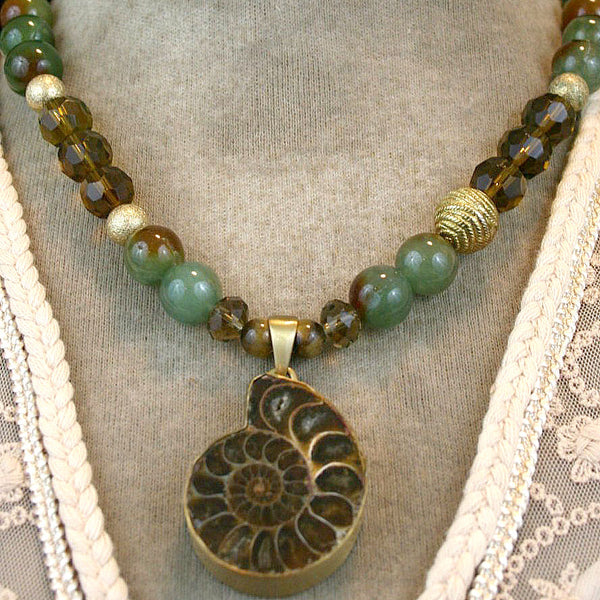 Ancient Ammonite Fossil Jasper Gemstone Statement Necklace