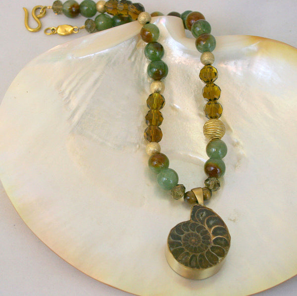 Ancient Ammonite Fossil Jasper Gemstone Statement Necklace