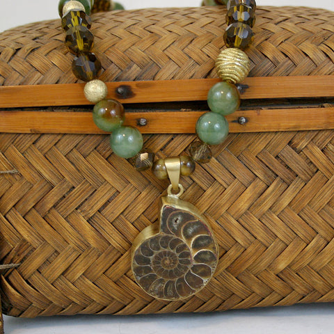 Ancient Ammonite Fossil Jasper Gemstone Statement Necklace