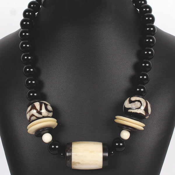 Black and White Batik Bone Necklace