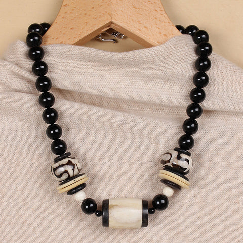 Black and White Batik Bone Necklace