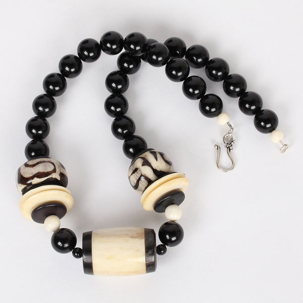 Black and White Batik Bone Necklace