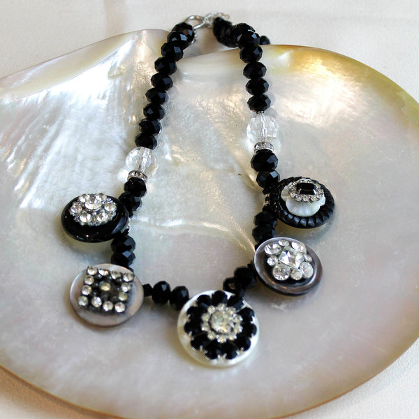 Rhinestone Button Assemblage Necklace