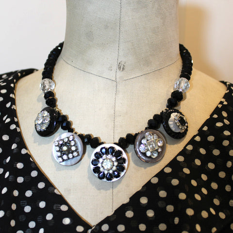 Rhinestone Button Assemblage Necklace