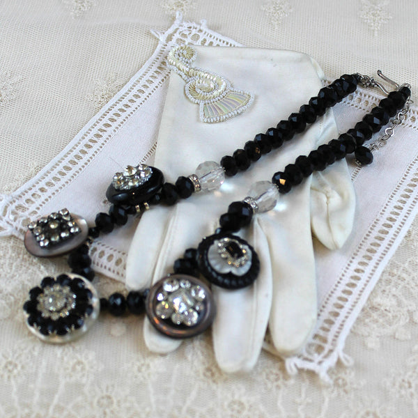 Rhinestone Button Assemblage Necklace