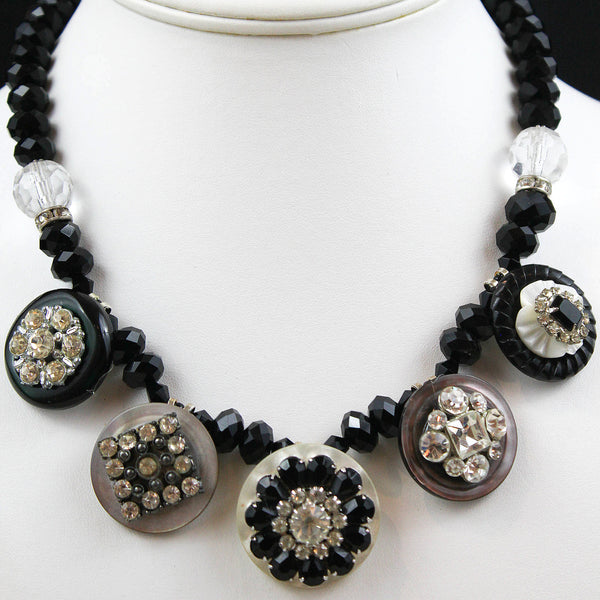Rhinestone Button Assemblage Necklace