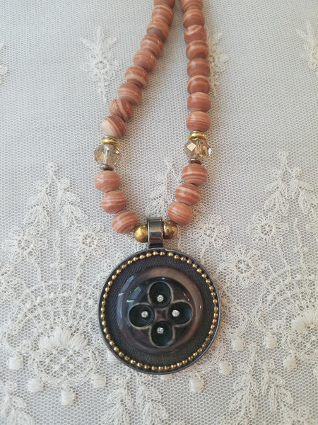 Vintage Repurposed Pendant and Peachy Tigerskin Jasper Necklace