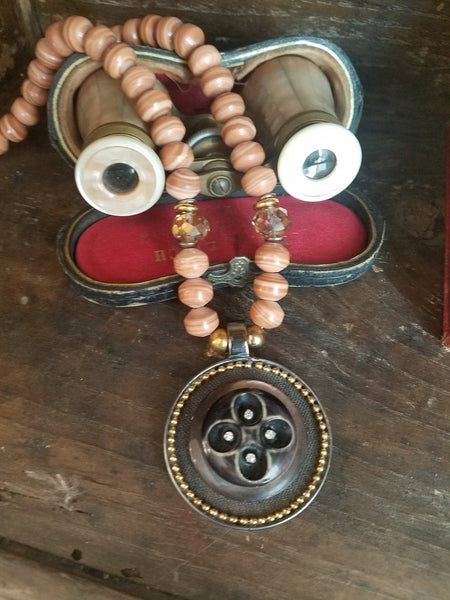 Vintage Repurposed Pendant and Peachy Tigerskin Jasper Necklace