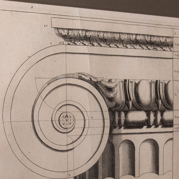 19th c. Framed Antique Architectural Etching Ionic Capital