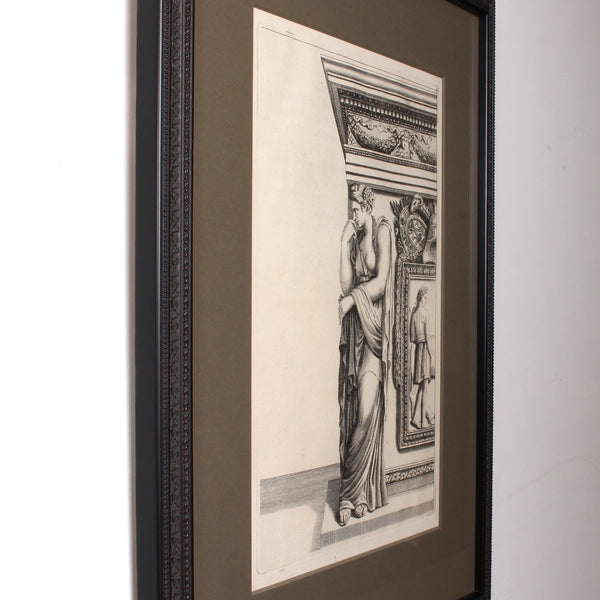 19th c. Framed Antique Architectural Etching Caryatid