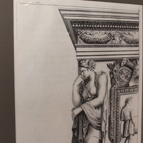 19th c. Framed Antique Architectural Etching Caryatid