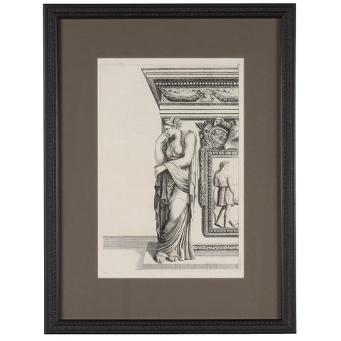 19th c. Framed Antique Architectural Etching Caryatid