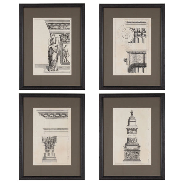 19th c. Framed Antique Architectural Etching Caryatid