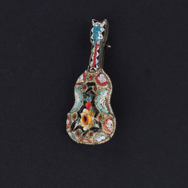 Vintage Italian Guitar Shaped Micromosaic Pin