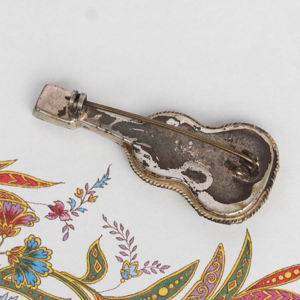 Vintage Italian Guitar Shaped Micromosaic Pin