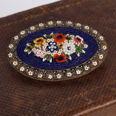 Vintage Italian Large Oval Micromosaic Pin