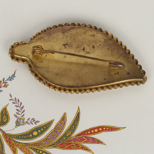 Vintage Italian Leaf Shaped Micromosaic Pin