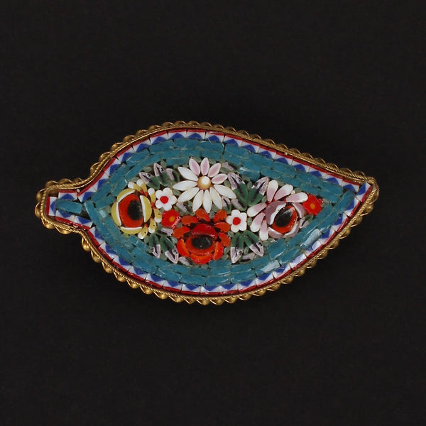 Vintage Italian Leaf Shaped Micromosaic Pin