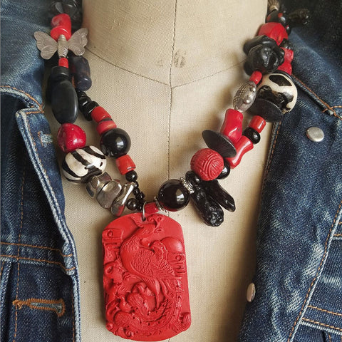 Showstopper Chunky Coral Black and White Necklace