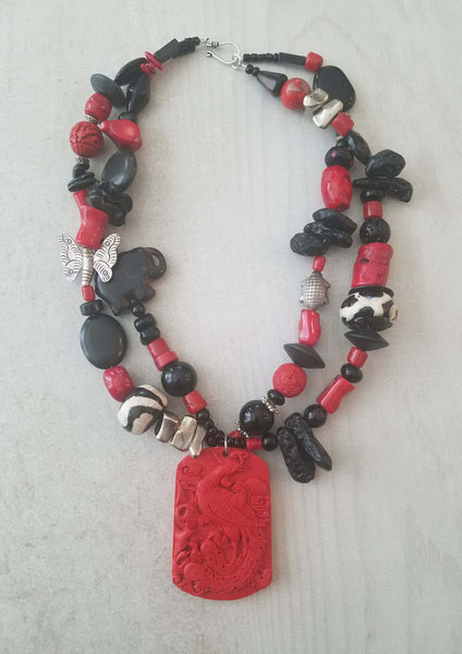Showstopper Chunky Coral Black and White Necklace
