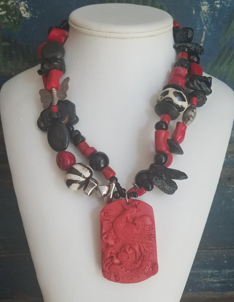 Showstopper Chunky Coral Black and White Necklace