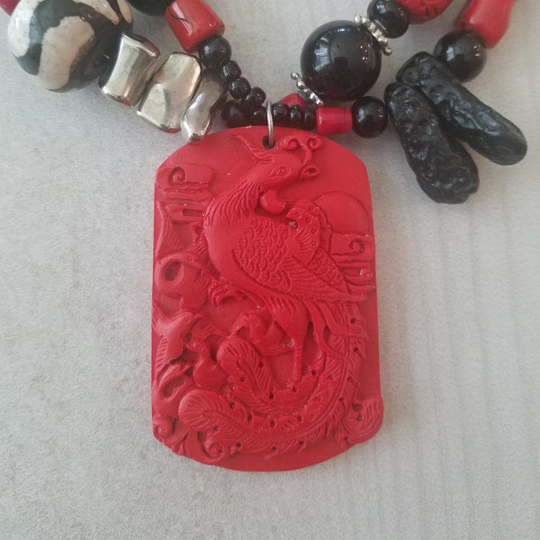 Showstopper Chunky Coral Black and White Necklace