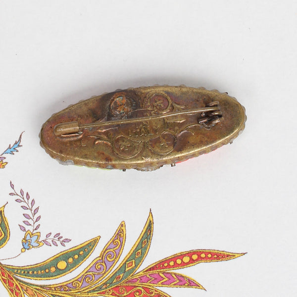 Vintage Italian Small Oval Micromosaic Pin