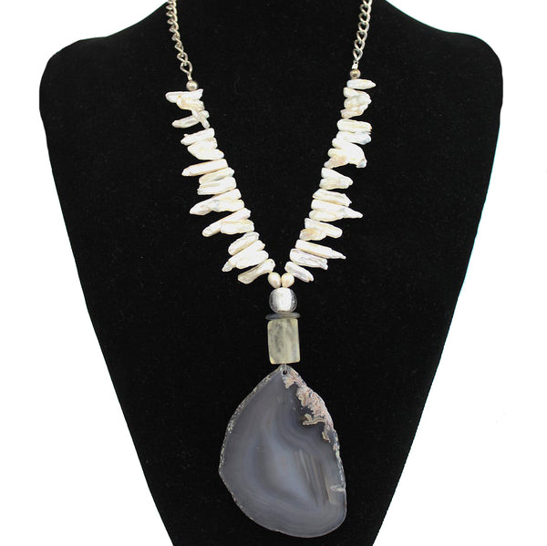 Sensational Freshwater Pearl and Agate Slab Statement Necklace