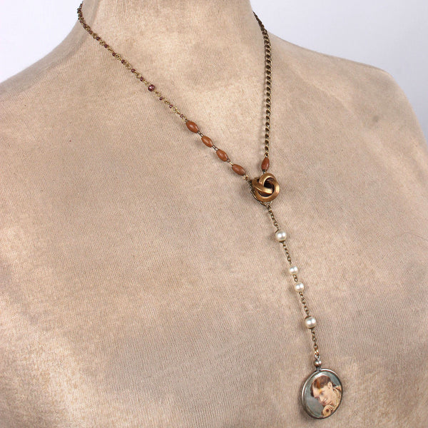 Husband and Wife Romantic Antique Portrait Pendant Necklace