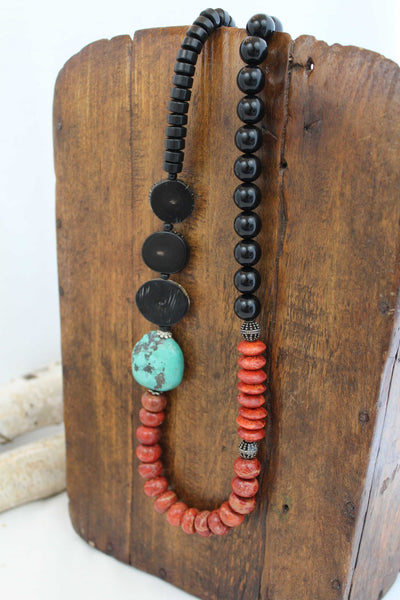 Sponge Coral Turquoise Color Block Statement Necklace