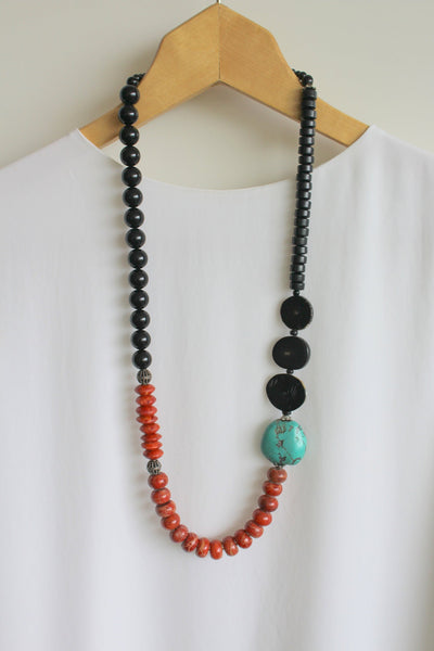 Sponge Coral Turquoise Color Block Statement Necklace