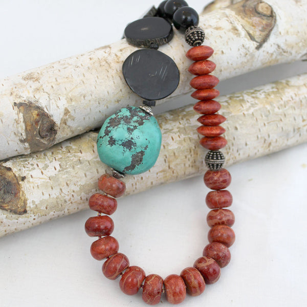 Sponge Coral Turquoise Color Block Statement Necklace