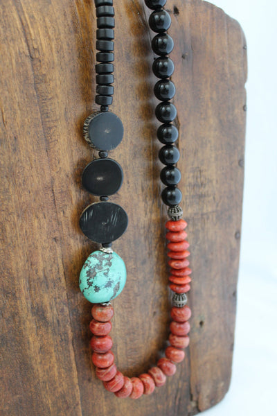 Sponge Coral Turquoise Color Block Statement Necklace