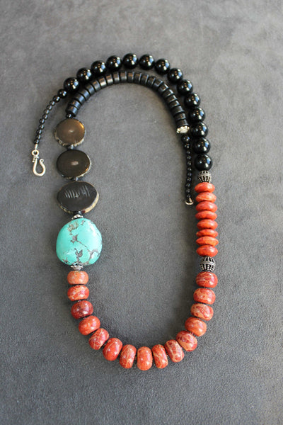Sponge Coral Turquoise Color Block Statement Necklace