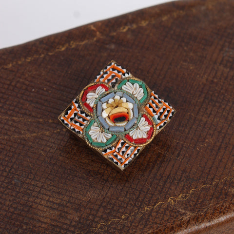 Vintage Italian Small Diamond-Shaped Micromosaic Pin