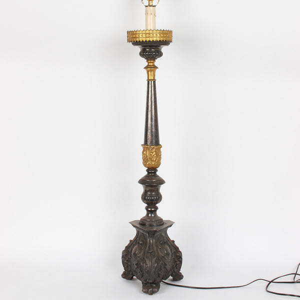 Vintage Tall Italian Metal Candlestick Lamp