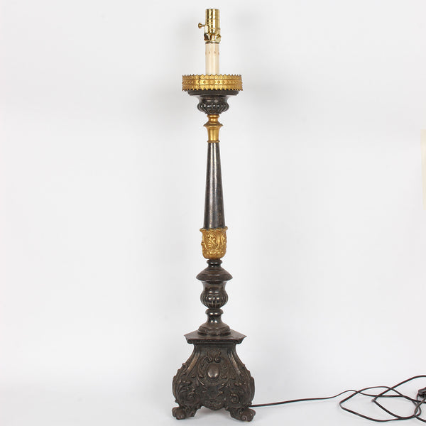 Vintage Tall Italian Metal Candlestick Lamp