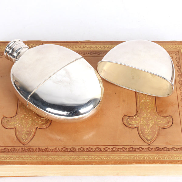 Silver Plate Oval Flask with Cup, England c. 1900