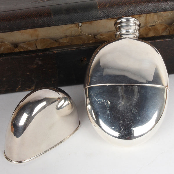 Silver Plate Oval Flask with Cup, England c. 1900