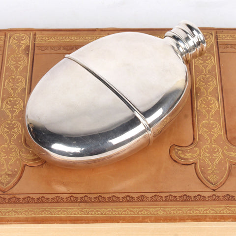Silver Plate Oval Flask with Cup, England c. 1900