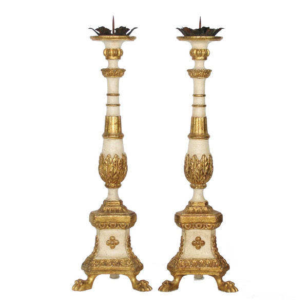 Pair of Gilded Altar Candlesticks - Fatto a Mano Antiques - 1