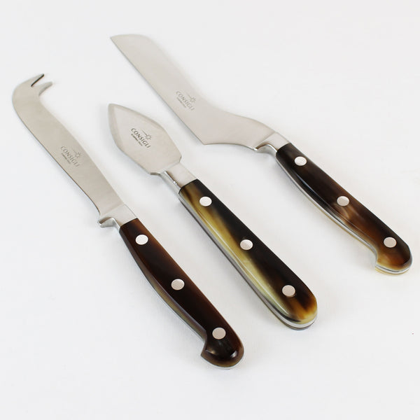 3-piece Cheese Knife Set with Cow Horn Handles - Fatto a Mano Antiques - 2