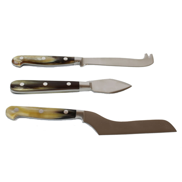 3-piece Cheese Knife Set with Cow Horn Handles - Fatto a Mano Antiques - 1